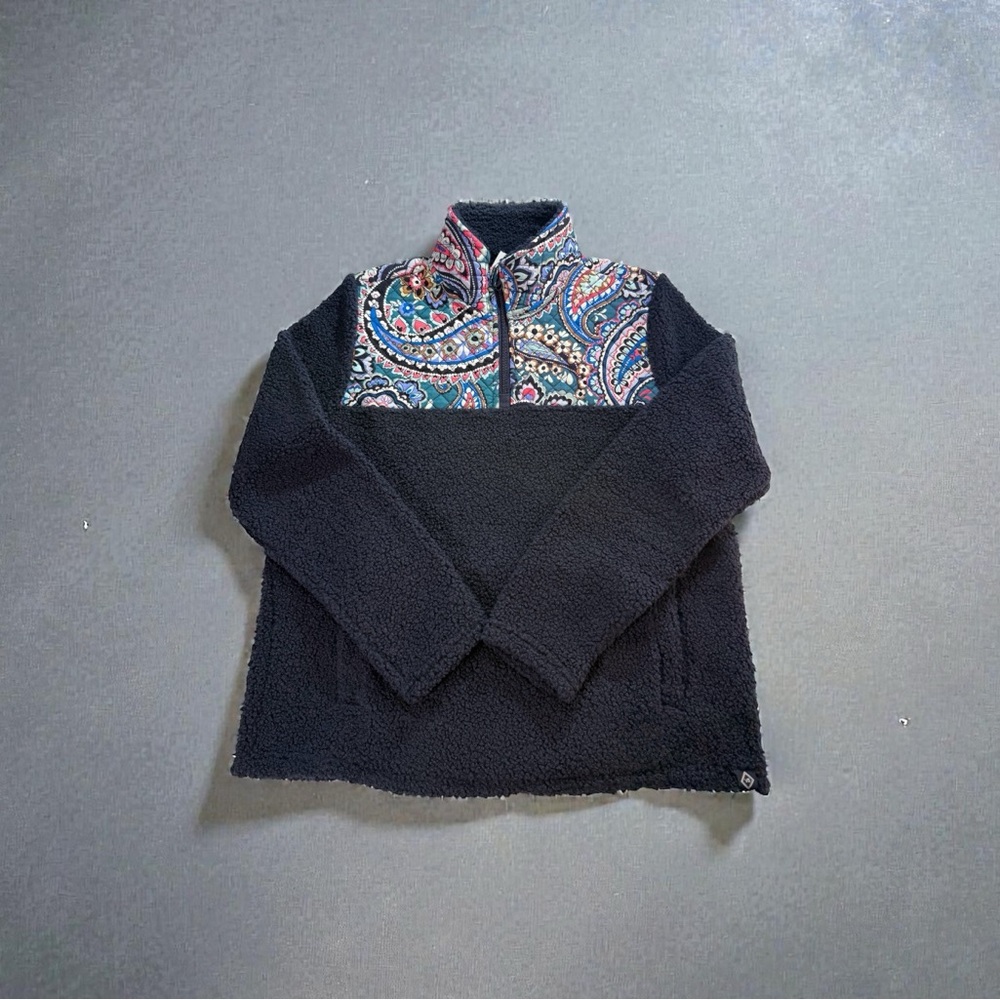 Vera Bradley Women's Teddy Fleece Pullover/ Navy Blue/ Quilted Panel Size Medium